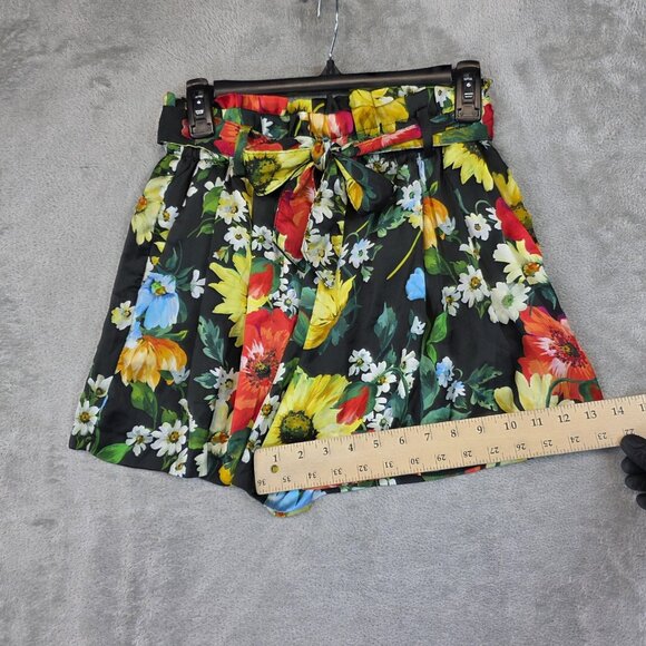 Zara Shorts Womens Medium Multicolor Floral Paperbag Belted Satin Summer - Picture 10 of 10